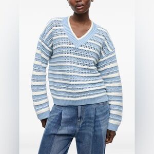 Ganni Striped V Neck Chunky Knit Cotton Sweater